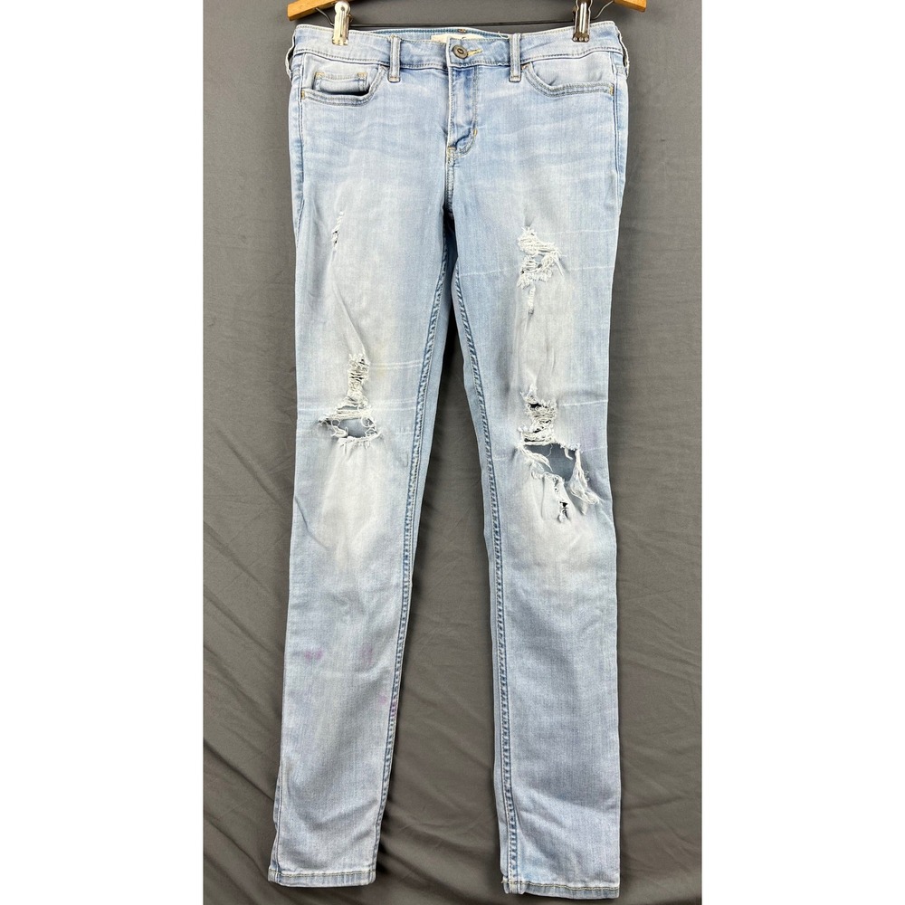 Hollister Jeans Womens 7R 28x30 Low Rise Super Skinny Light Wash Distressed Good